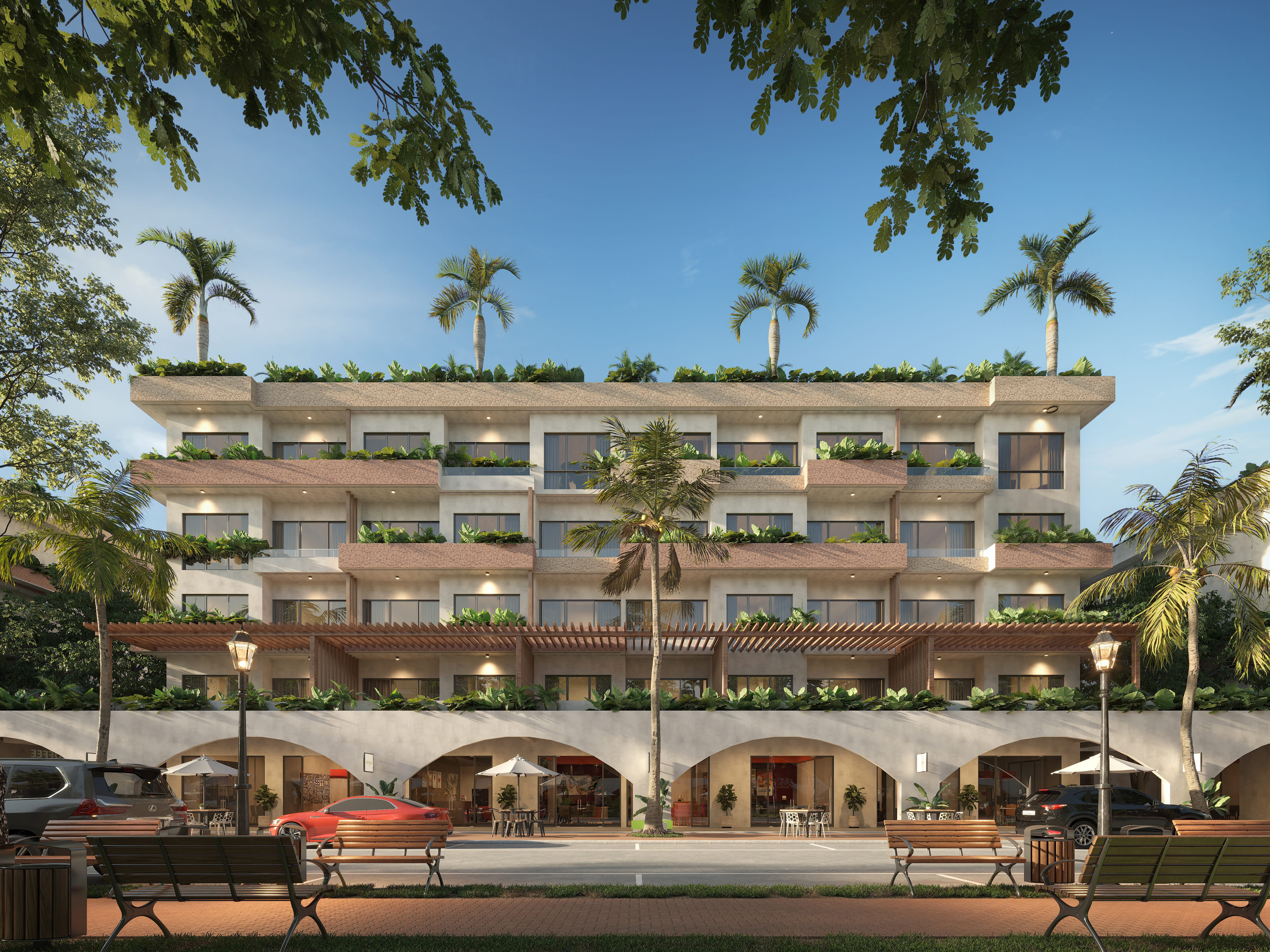 Proyecto con parque central y áreas verdes