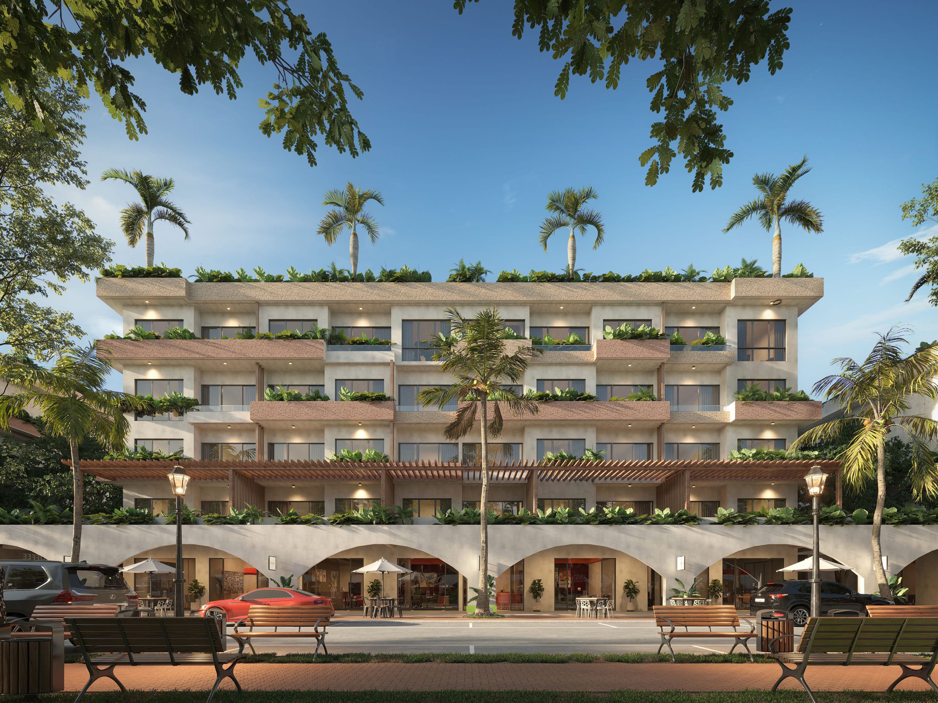 Proyecto con parque central y áreas verdes