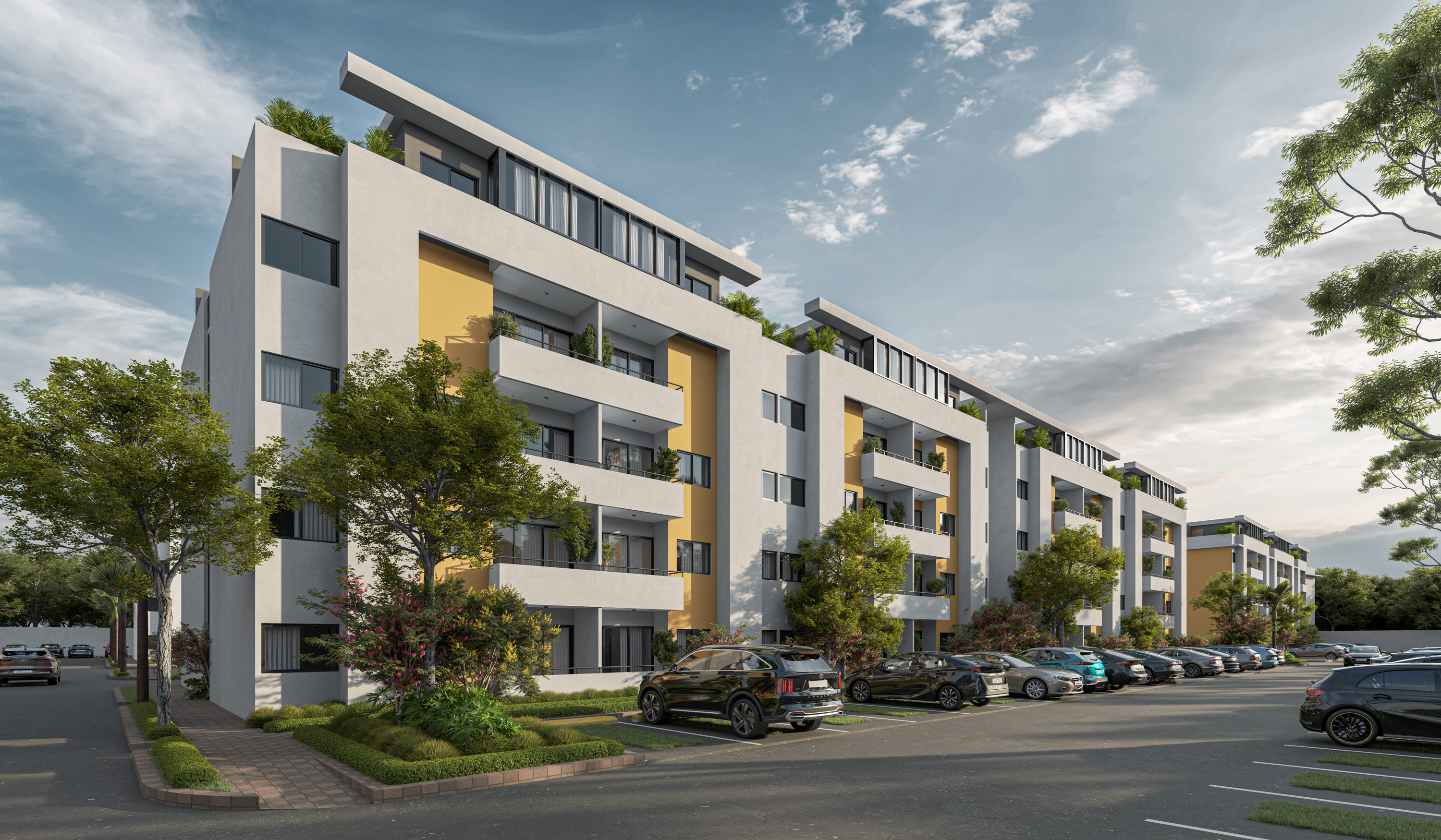 Proyecto residencial con vivienda área de terrazas y apartamento estudio